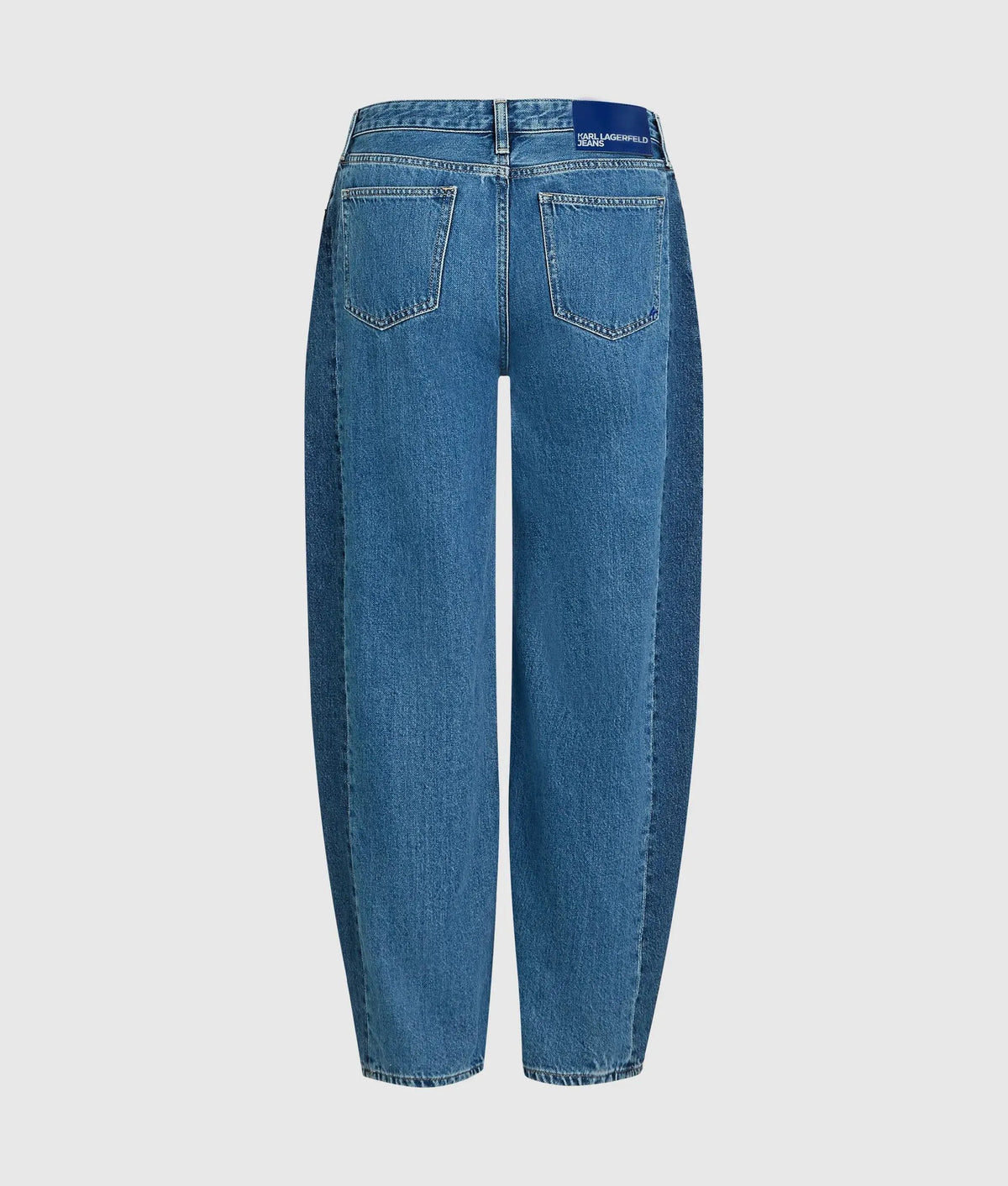 Blocked mid-rise barrel-leg jeans