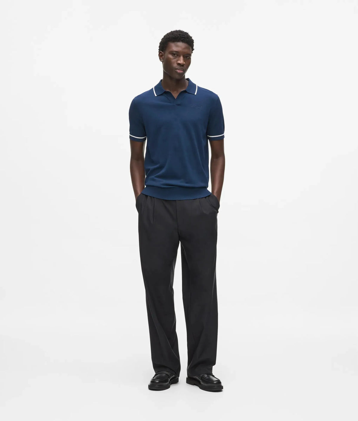 Contrast piping knit polo shirt