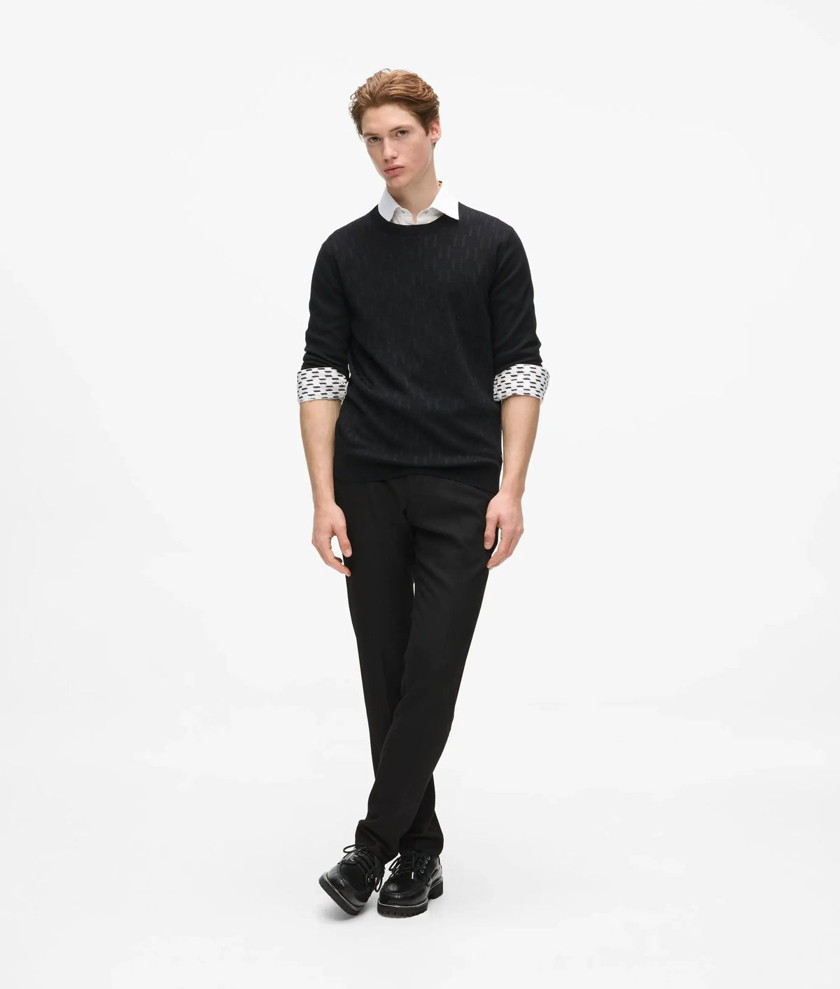 Monogram textured crew neck sweater