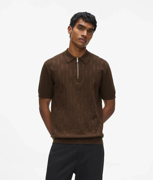 Monogram zip-up polo shirt