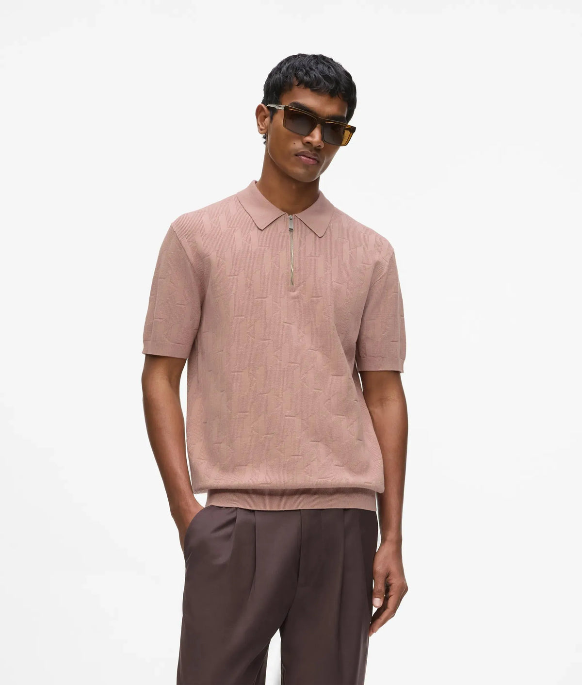 Monogram zip-up polo shirt