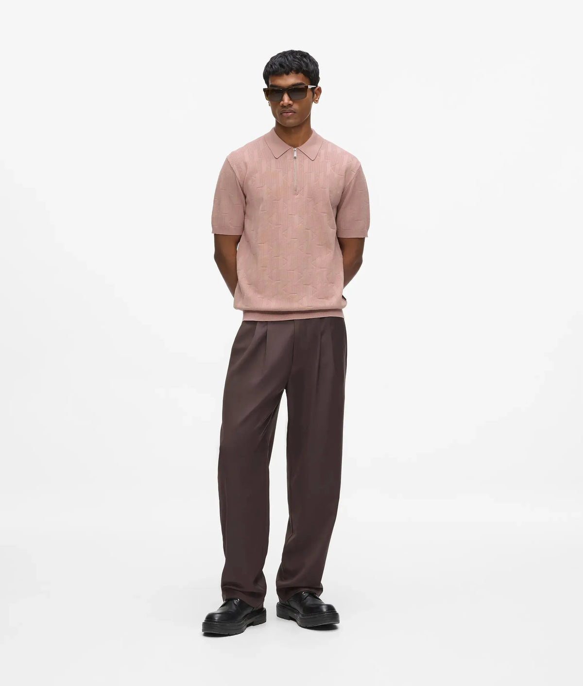 Monogram zip-up polo shirt