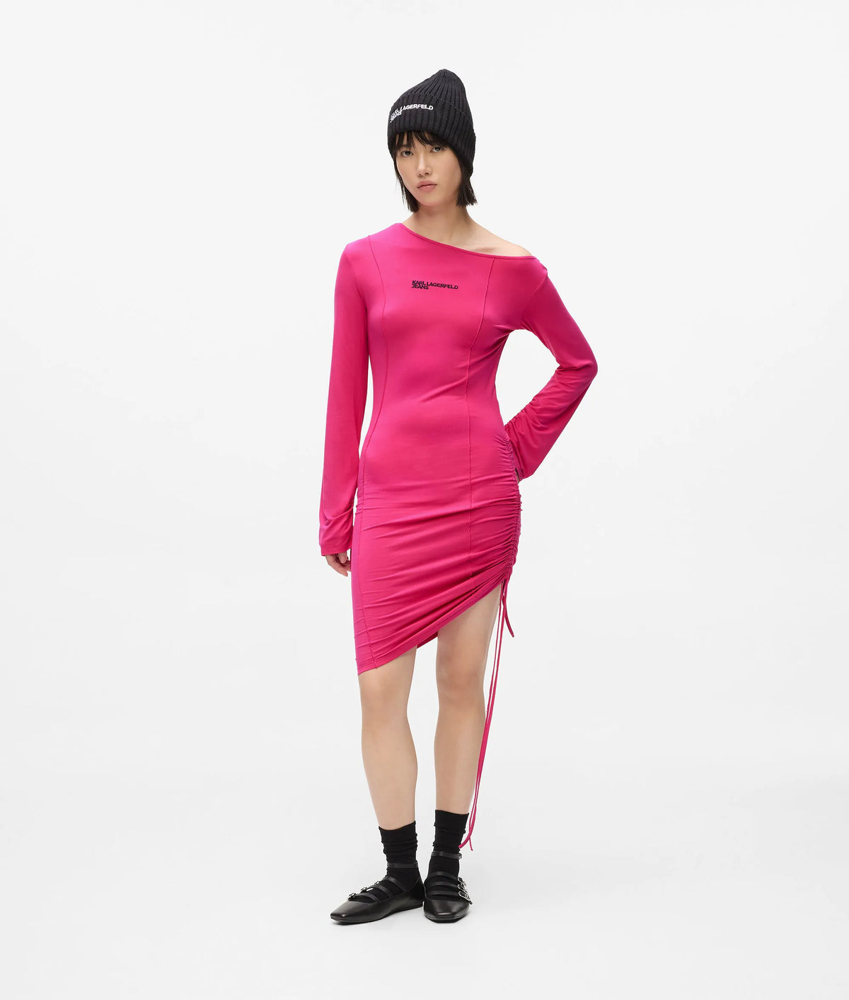 Off-shoulder drawstring dress