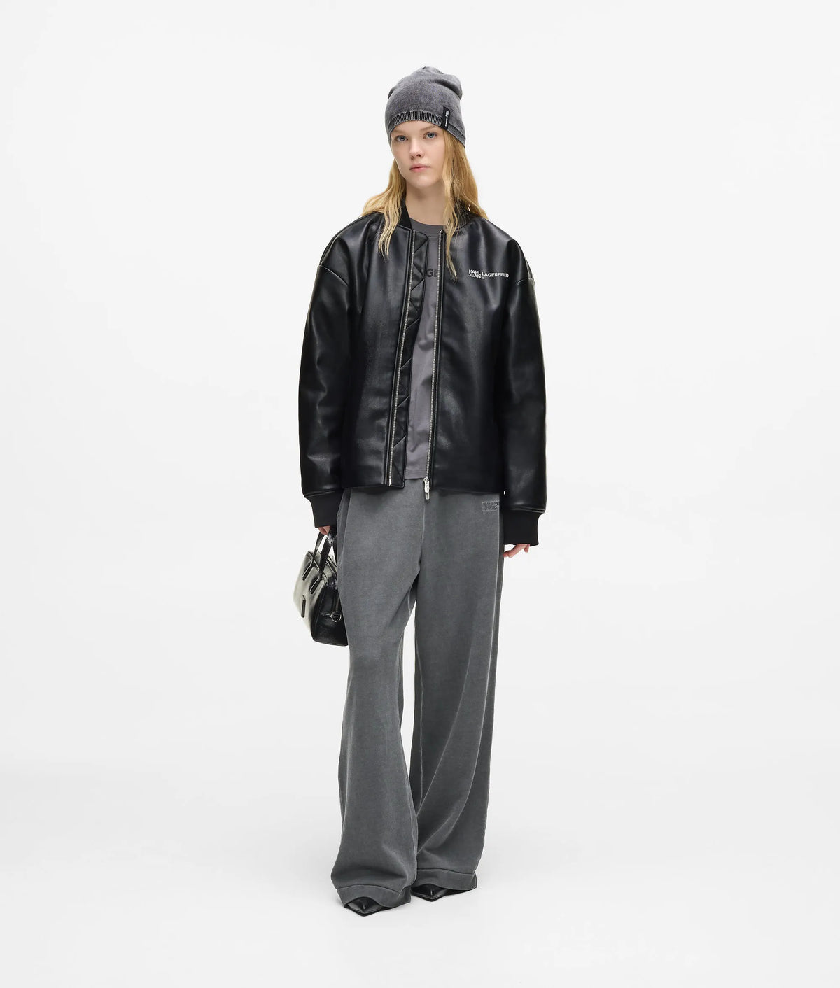 Faux leather bomber jacket