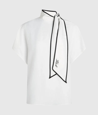 Linen blend pipelined blouse