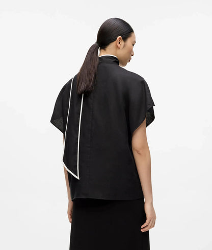 Linen blend pipelined blouse