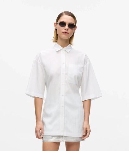 Short-sleeved tie waist shirt