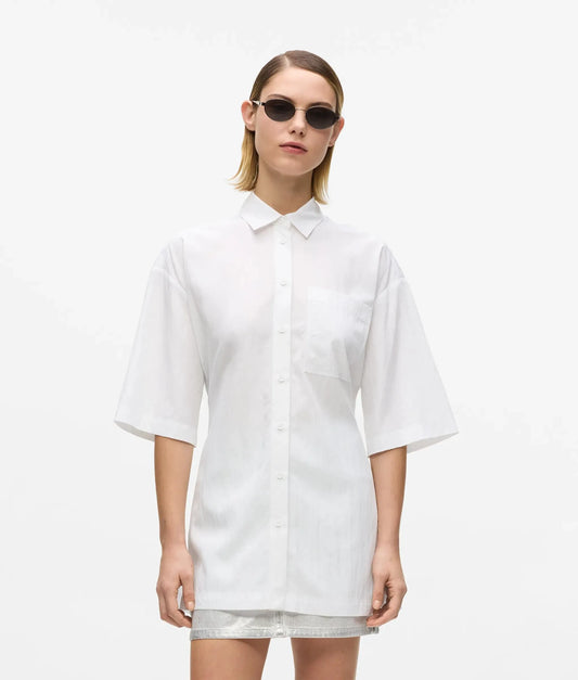 Short-sleeved tie waist shirt