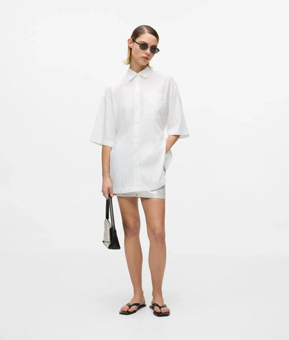Short-sleeved tie waist shirt