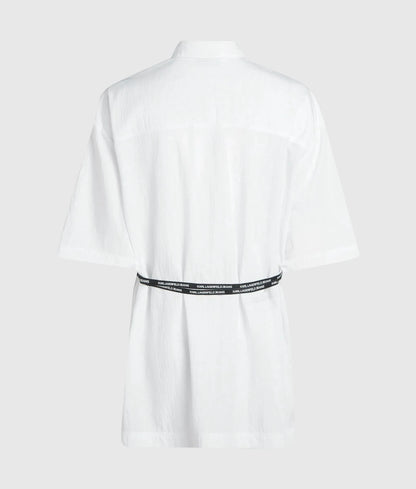 Short-sleeved tie waist shirt