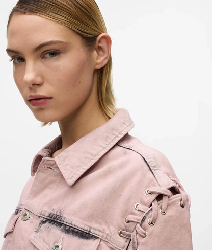 Lace tie denim jacket