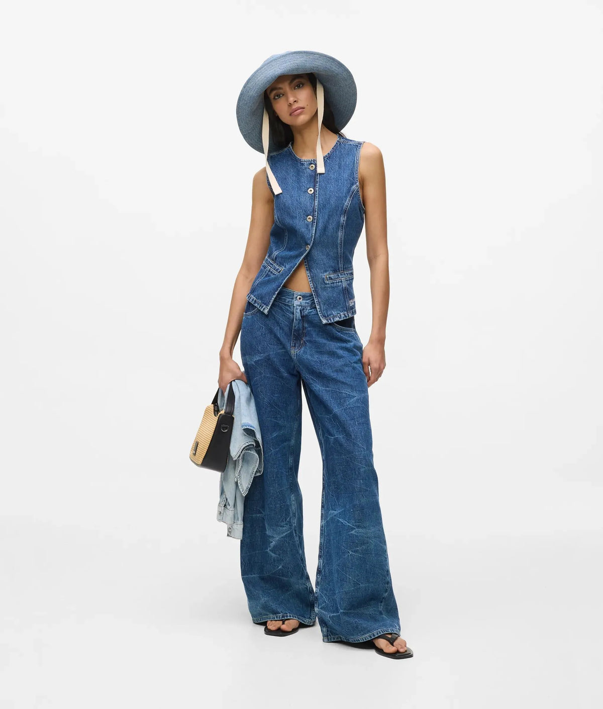 Fitted denim waistcoat