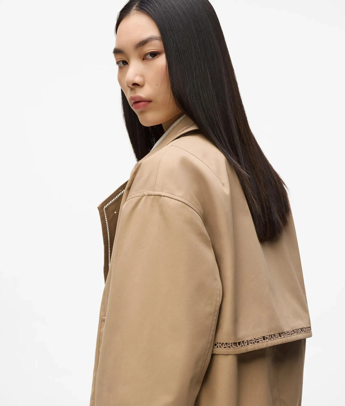 Cut-out embroidery short trench coat