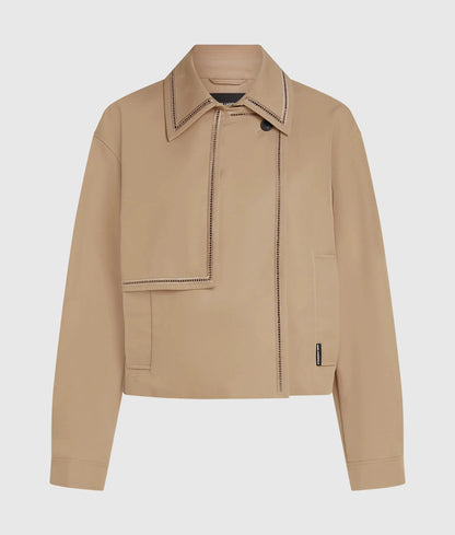 Cut-out embroidery short trench coat