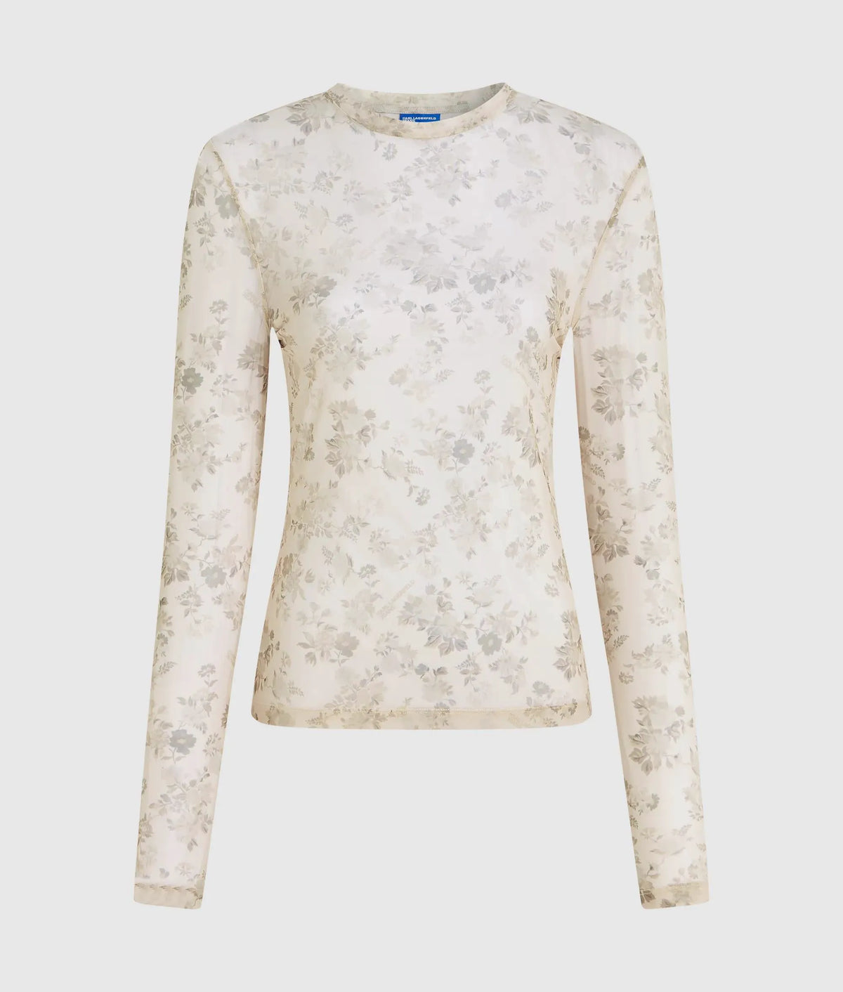 Long-sleeved floral mesh T-shirt