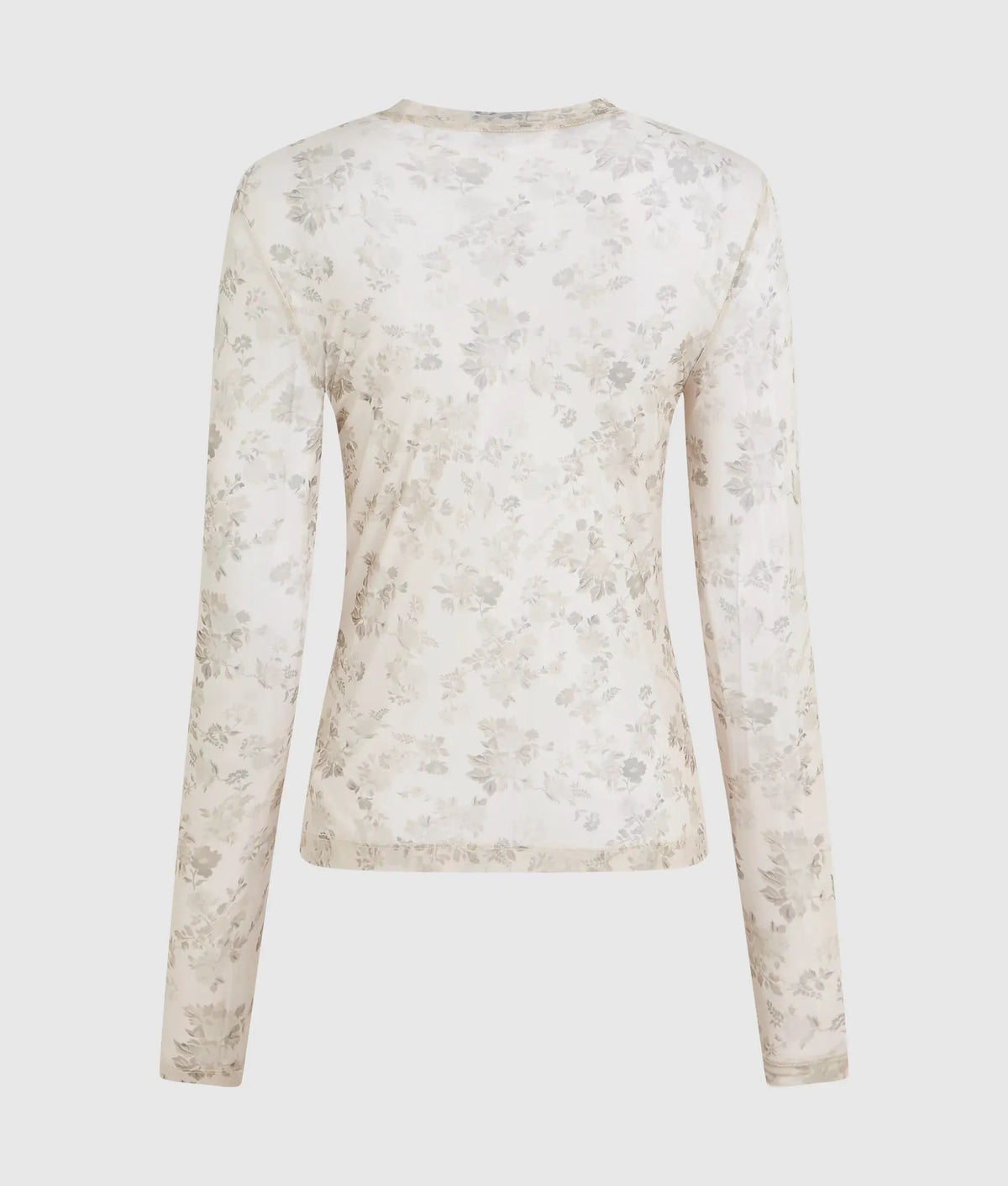 Long-sleeved floral mesh T-shirt
