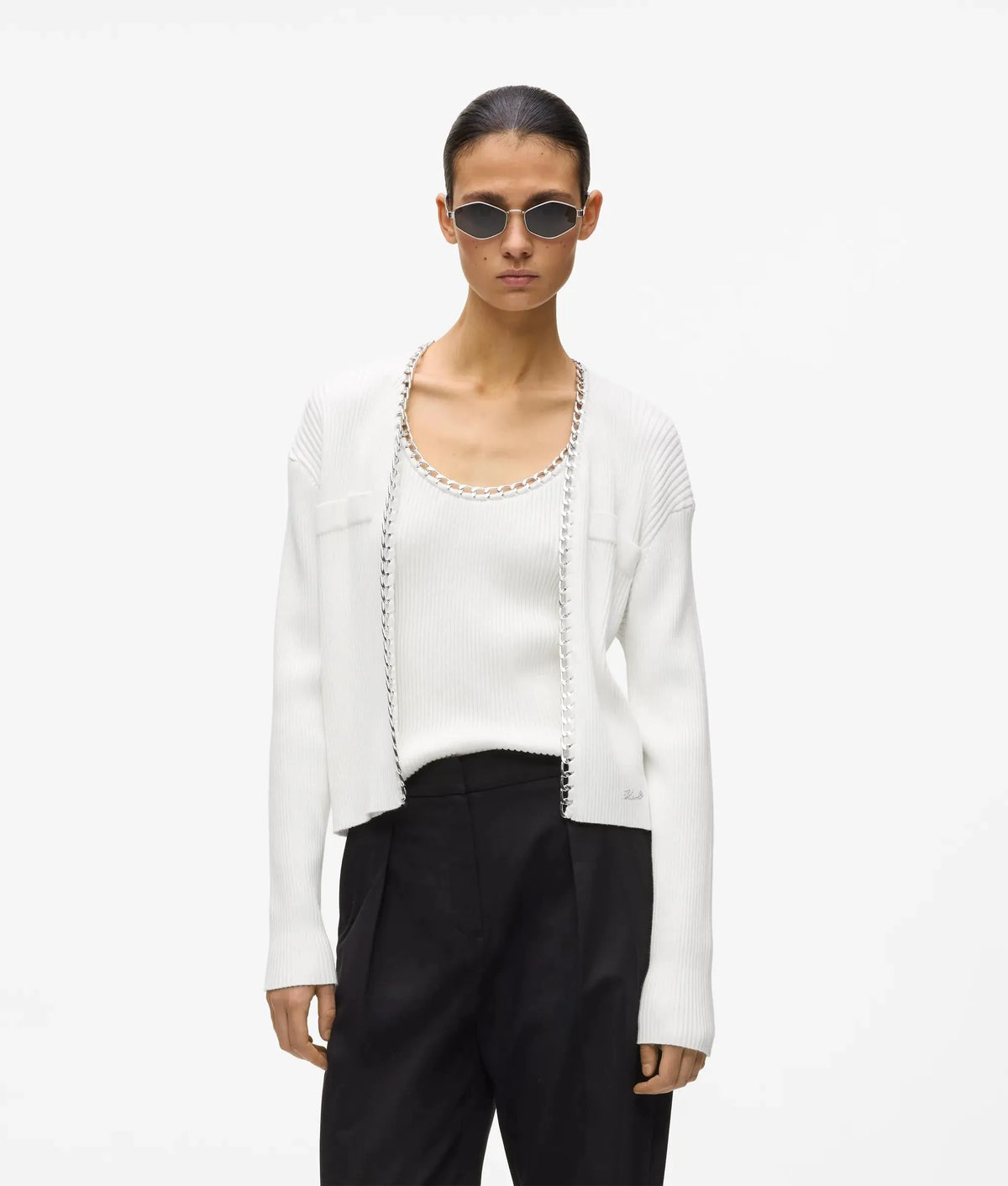 Chain detail knit cardigan