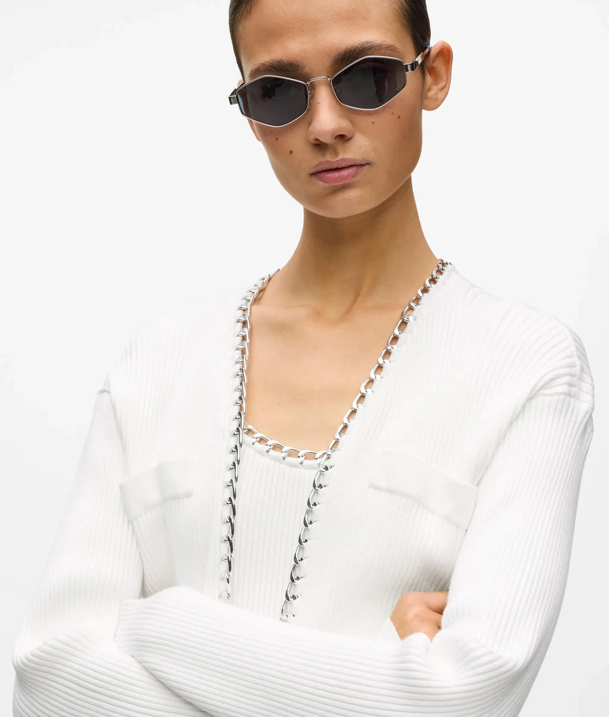 Chain detail knit cardigan