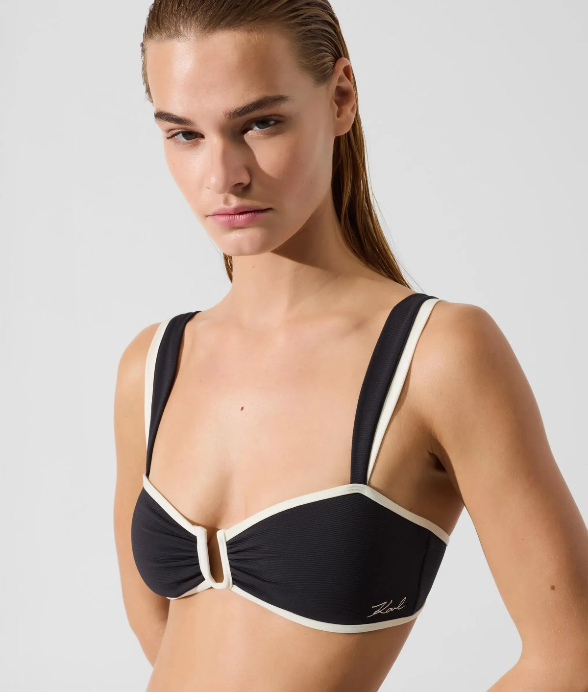 Signature piped bandeau bikini top