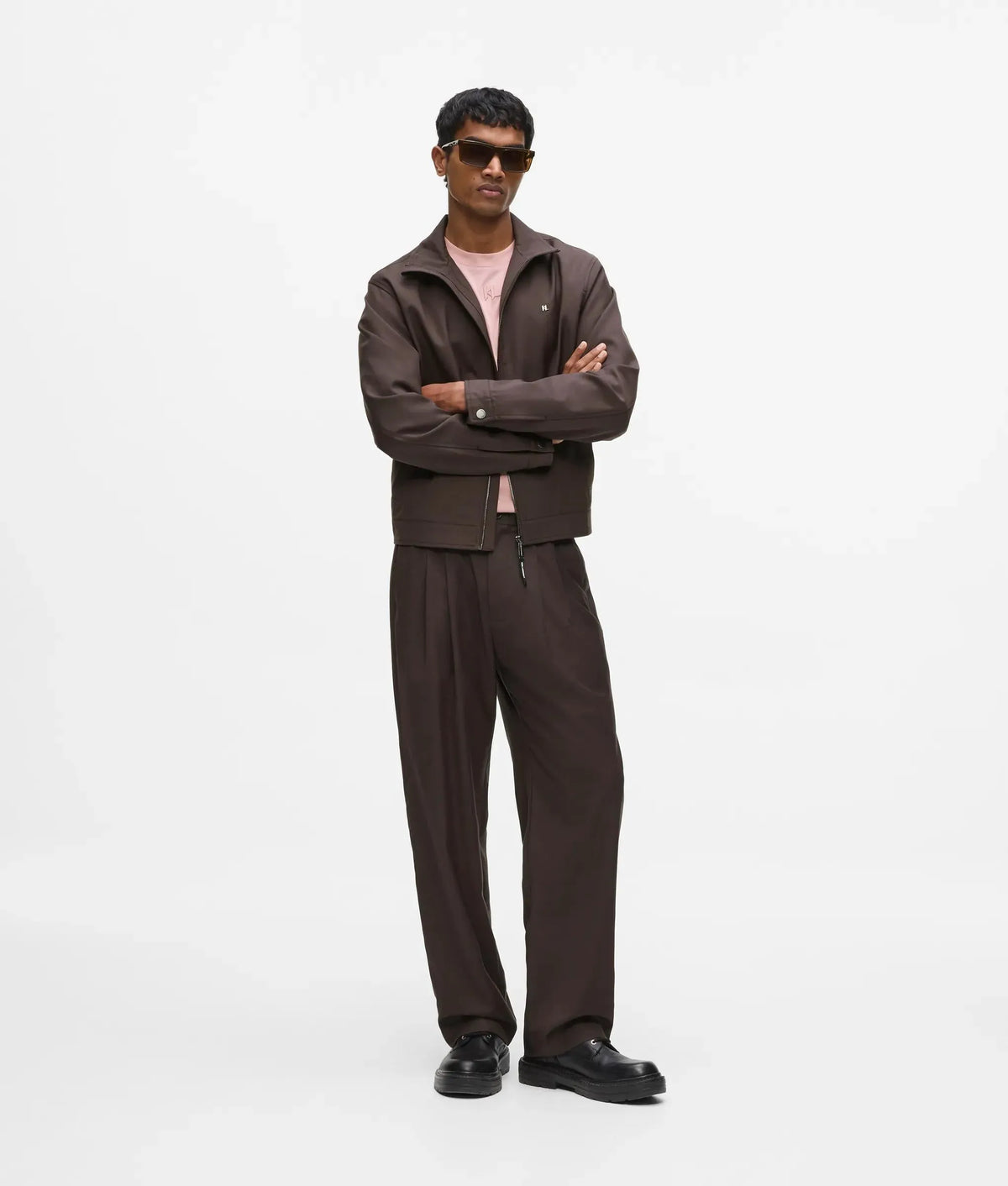 Straight-leg wool‑blend pants
