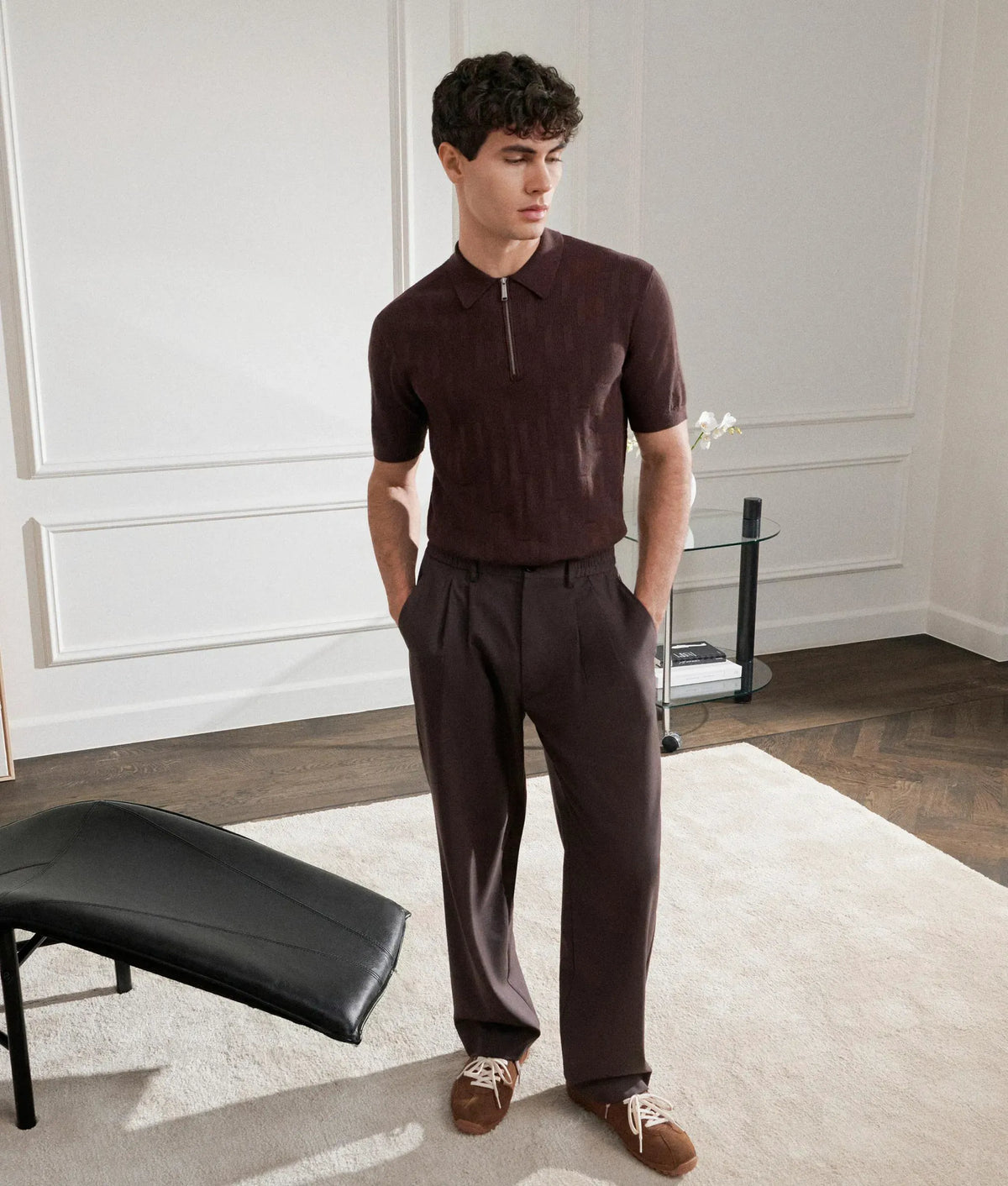 Straight-leg wool‑blend pants