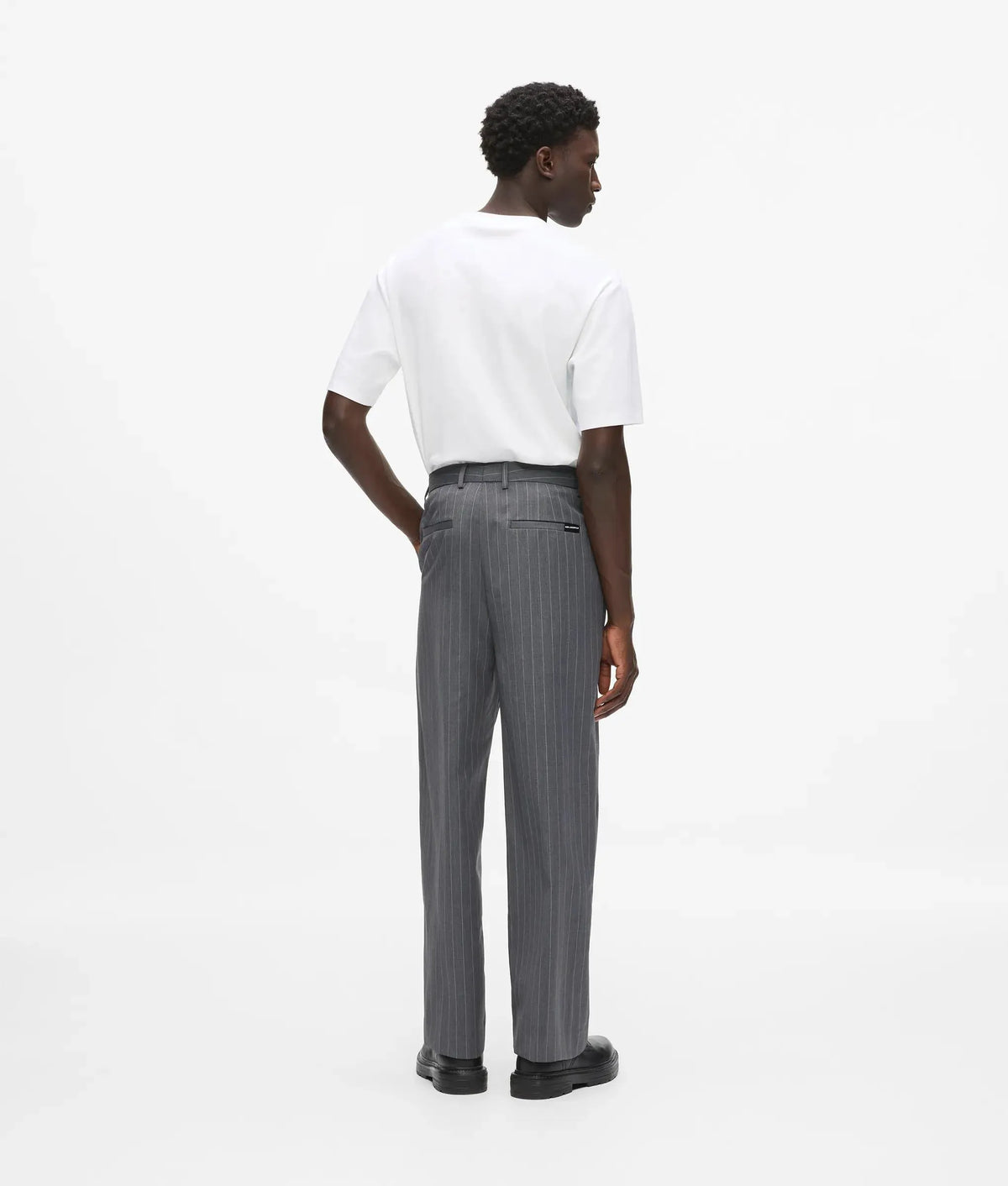 Pinstripe wool‑blend pants