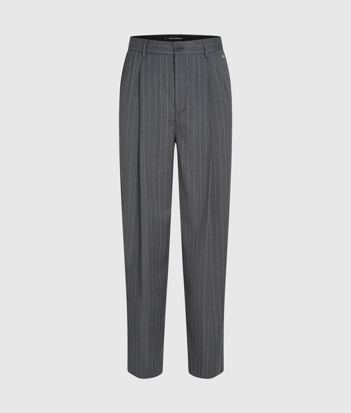 Pinstripe wool‑blend pants