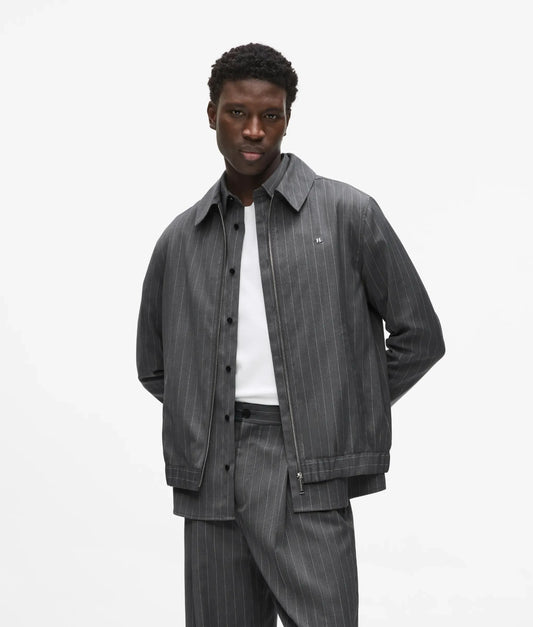 Pinstripe wool‑blend jacket