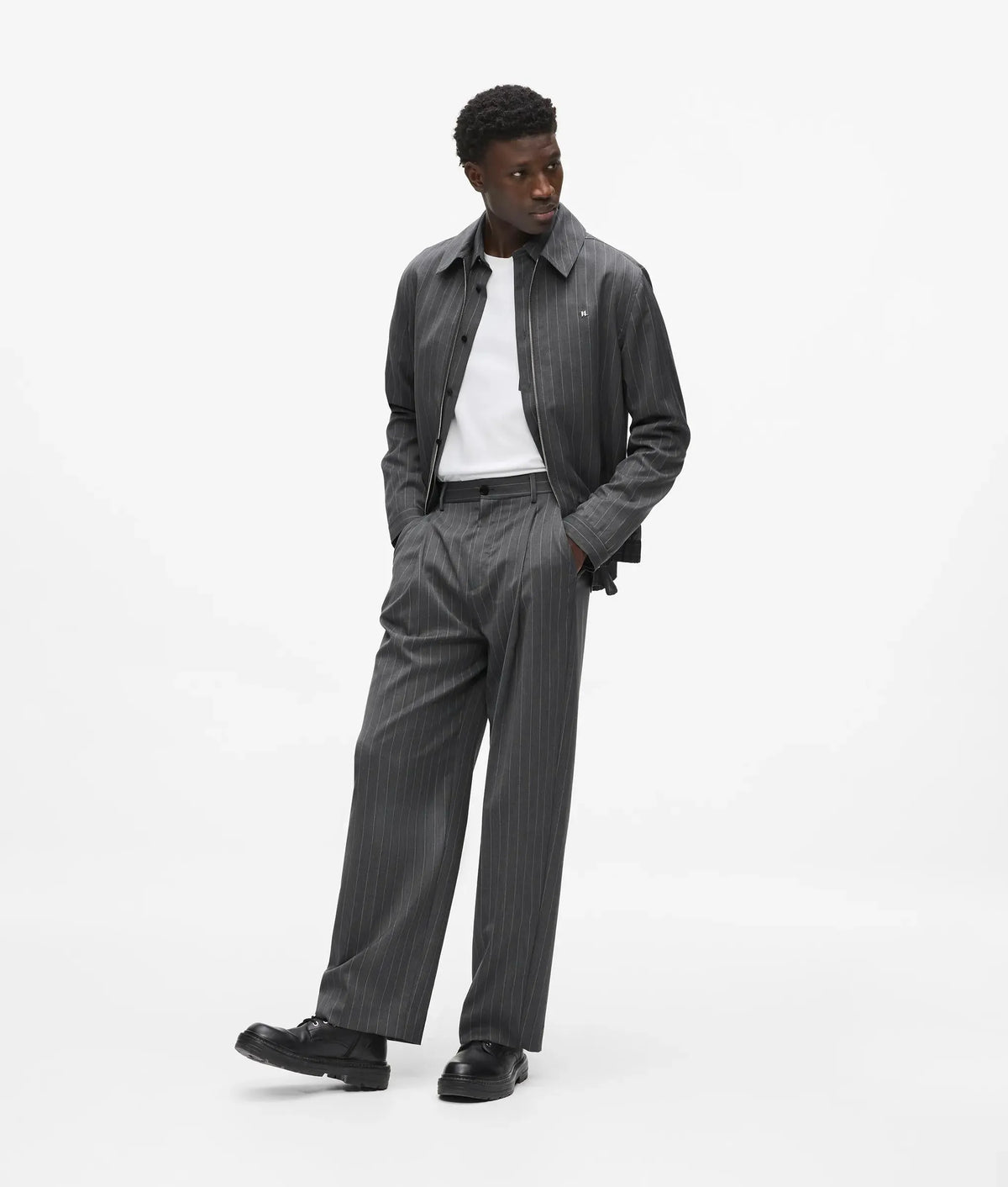 Pinstripe wool‑blend jacket