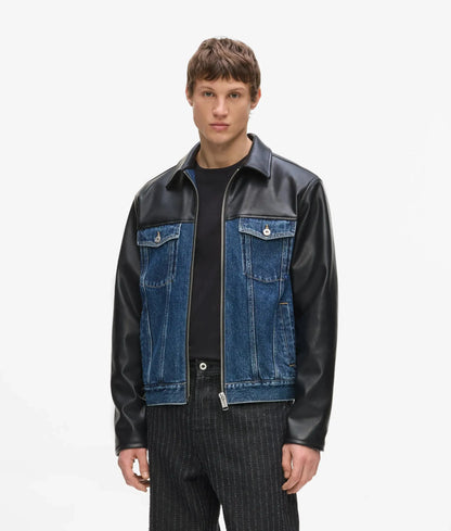 Faux-leather and denim jacket