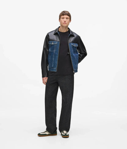 Faux-leather and denim jacket