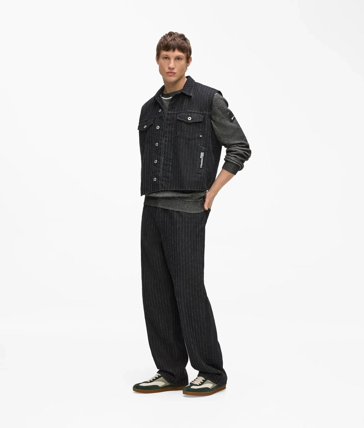Pinstripe denim vest