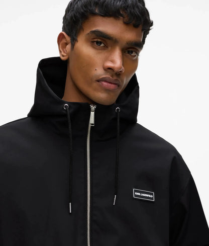 Hooded logo patch zip-up jacket