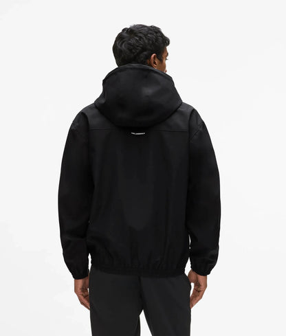 Hooded logo patch zip-up jacket