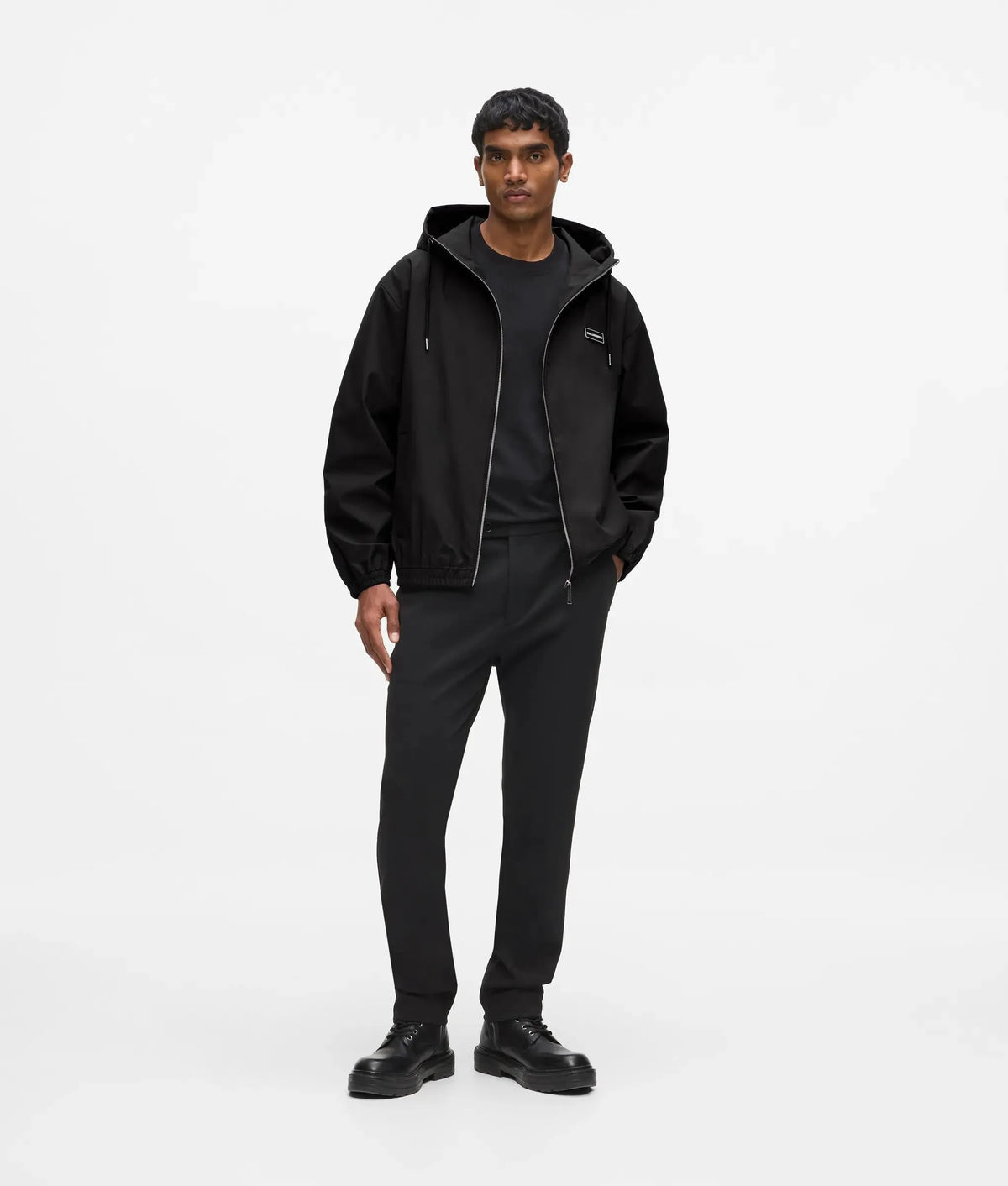 Hooded logo patch zip-up jacket