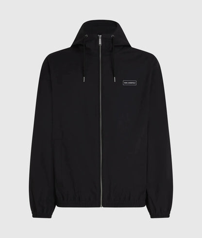Hooded logo patch zip-up jacket