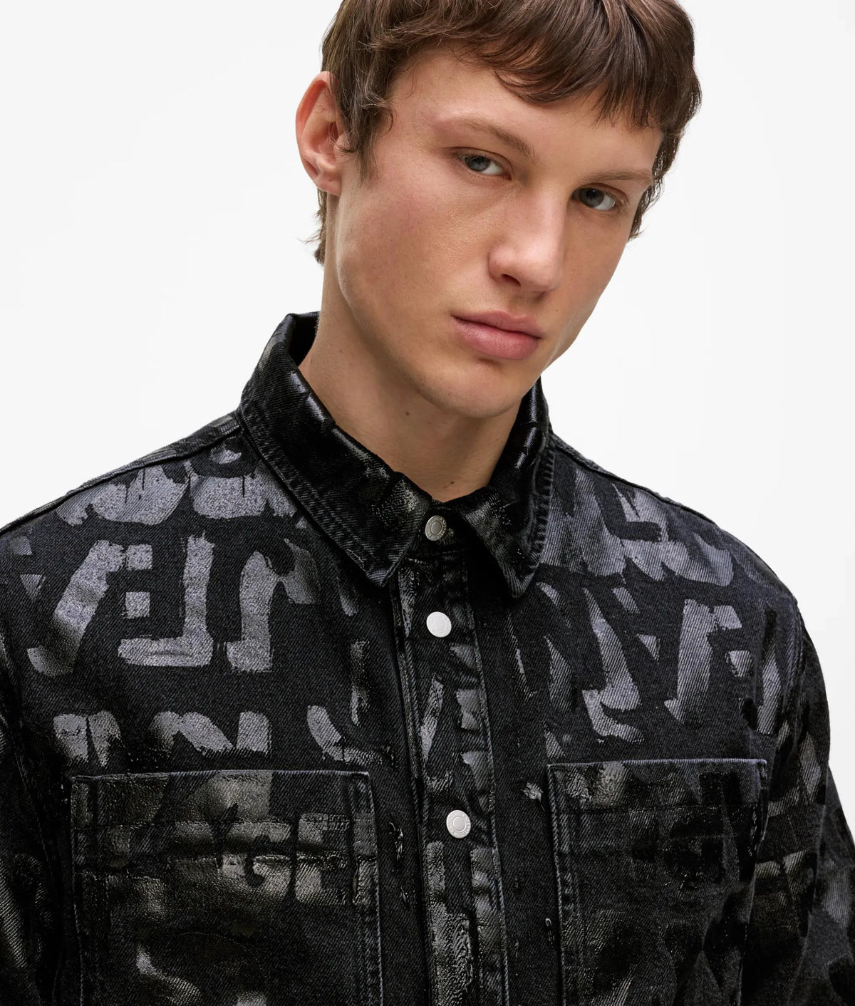 All-over logo denim overshirt