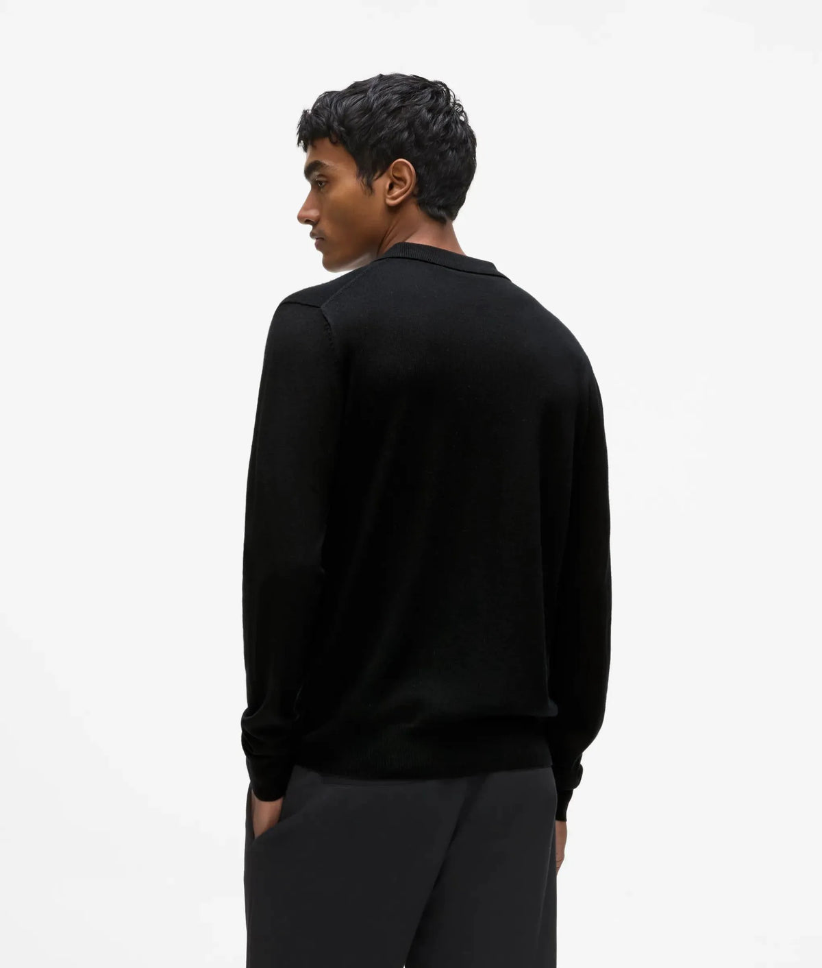 Merino wool long-sleeved polo shirt