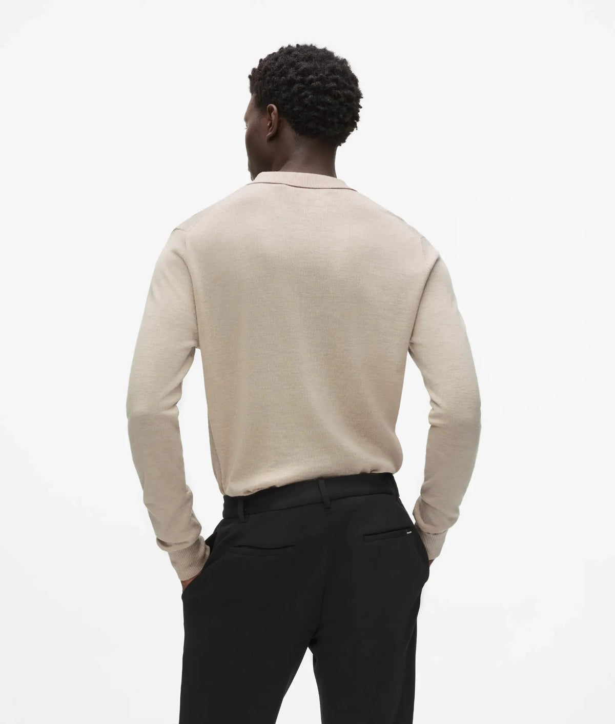 Merino wool long-sleeved polo shirt