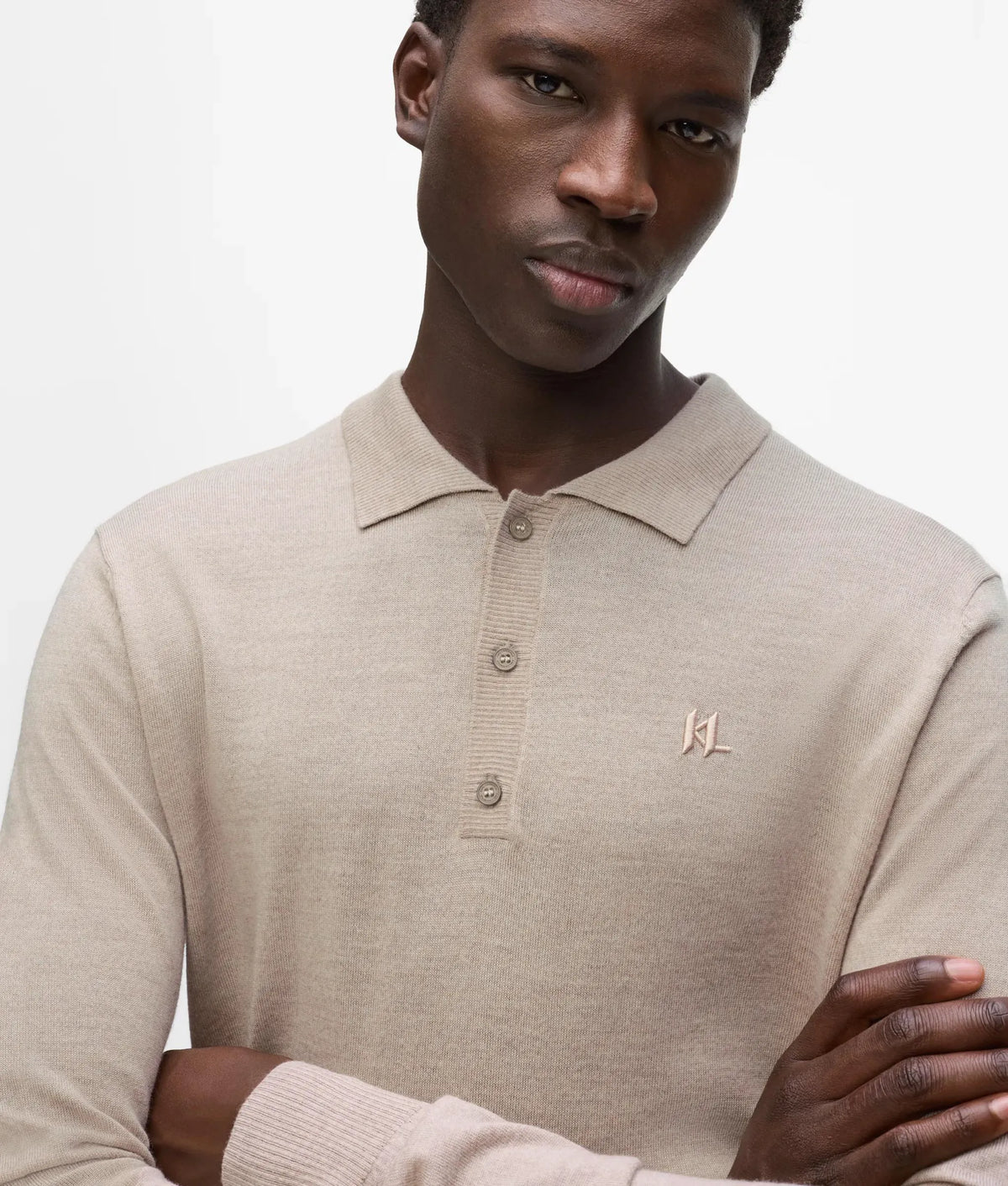 Merino wool long-sleeved polo shirt