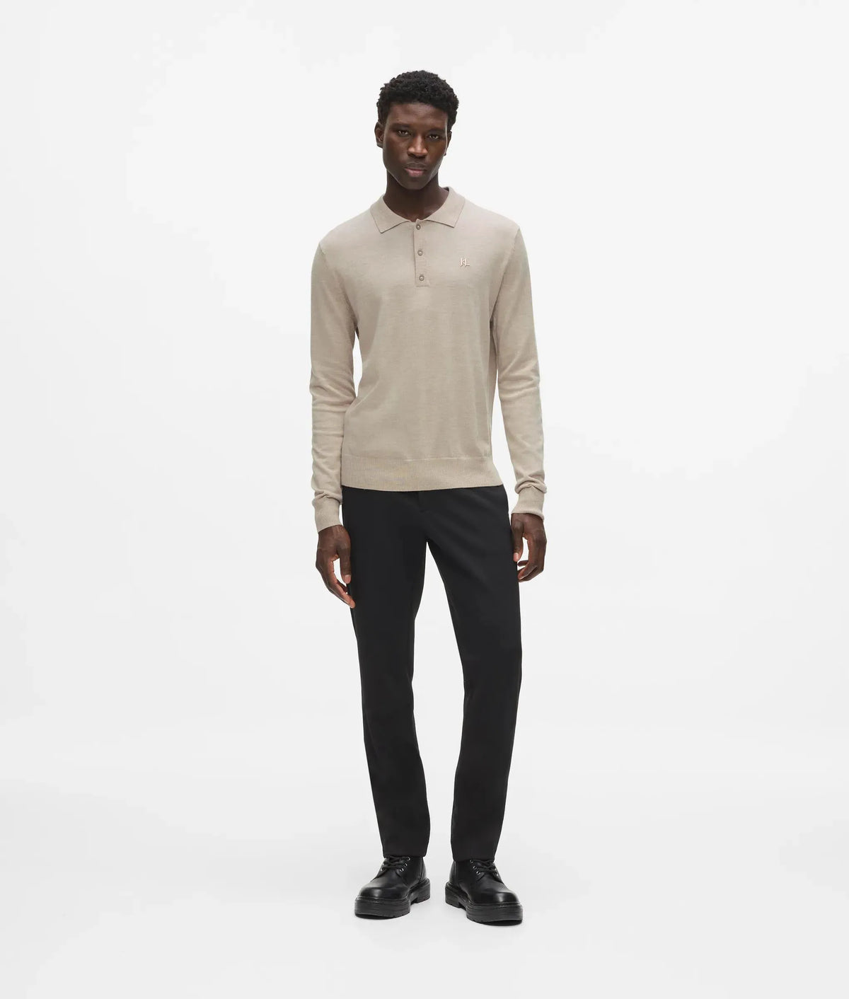 Merino wool long-sleeved polo shirt