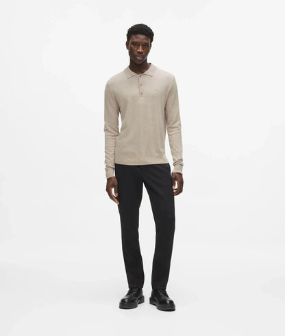 Merino wool long-sleeved polo shirt