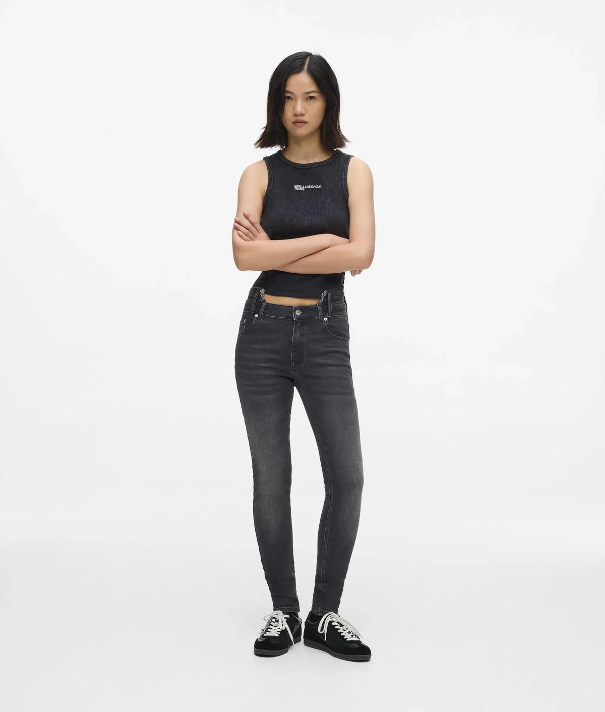 Cutaway waist high-rise skinny jeans