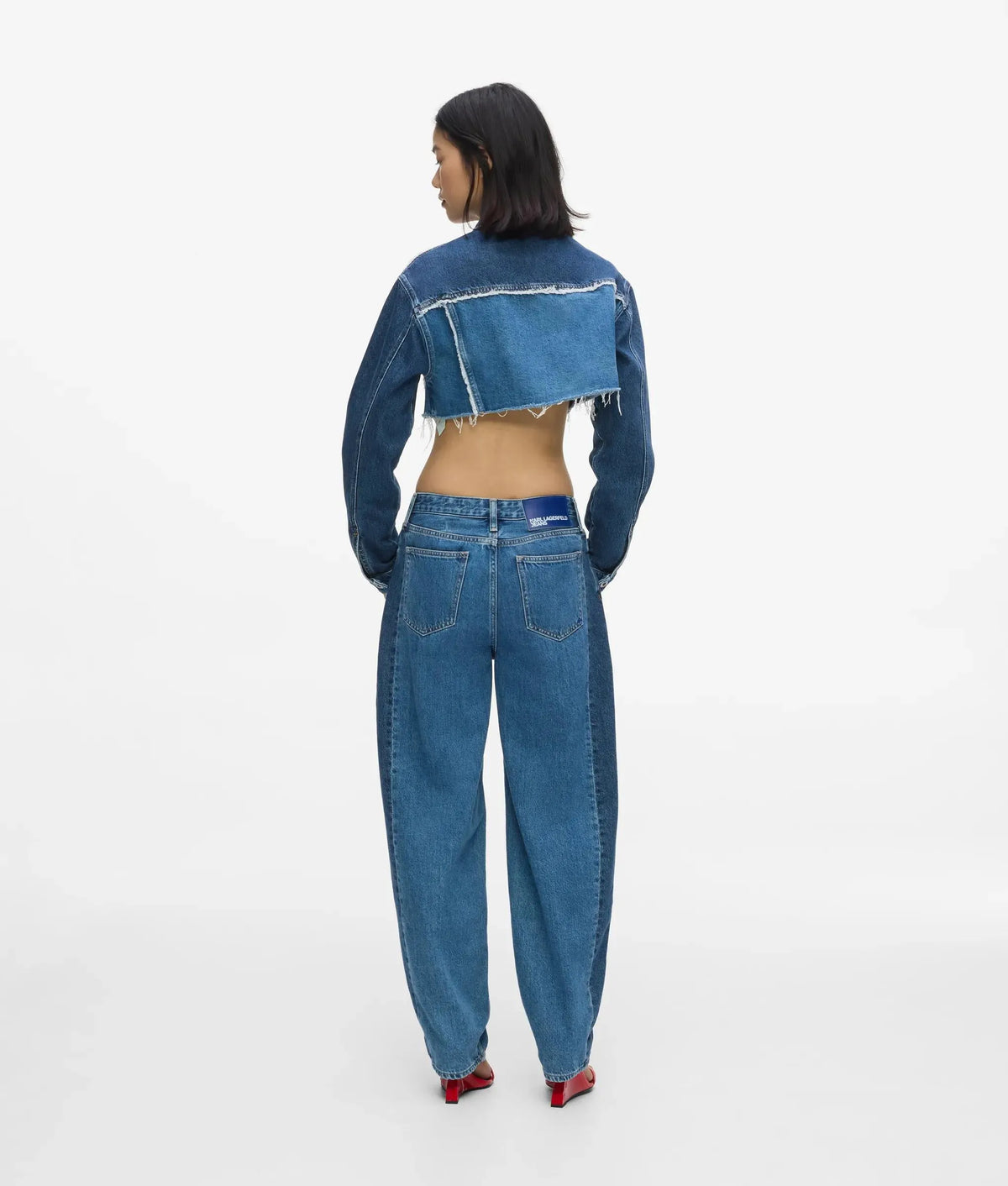 Blocked mid-rise barrel-leg jeans