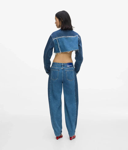 Blocked mid-rise barrel-leg jeans