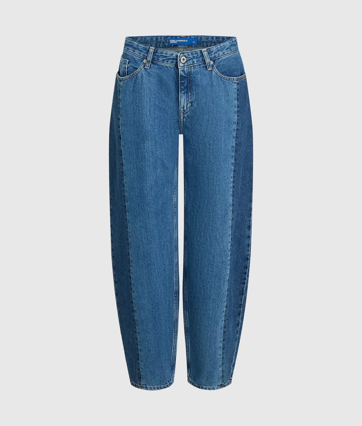 Blocked mid-rise barrel-leg jeans