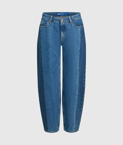 Blocked mid-rise barrel-leg jeans