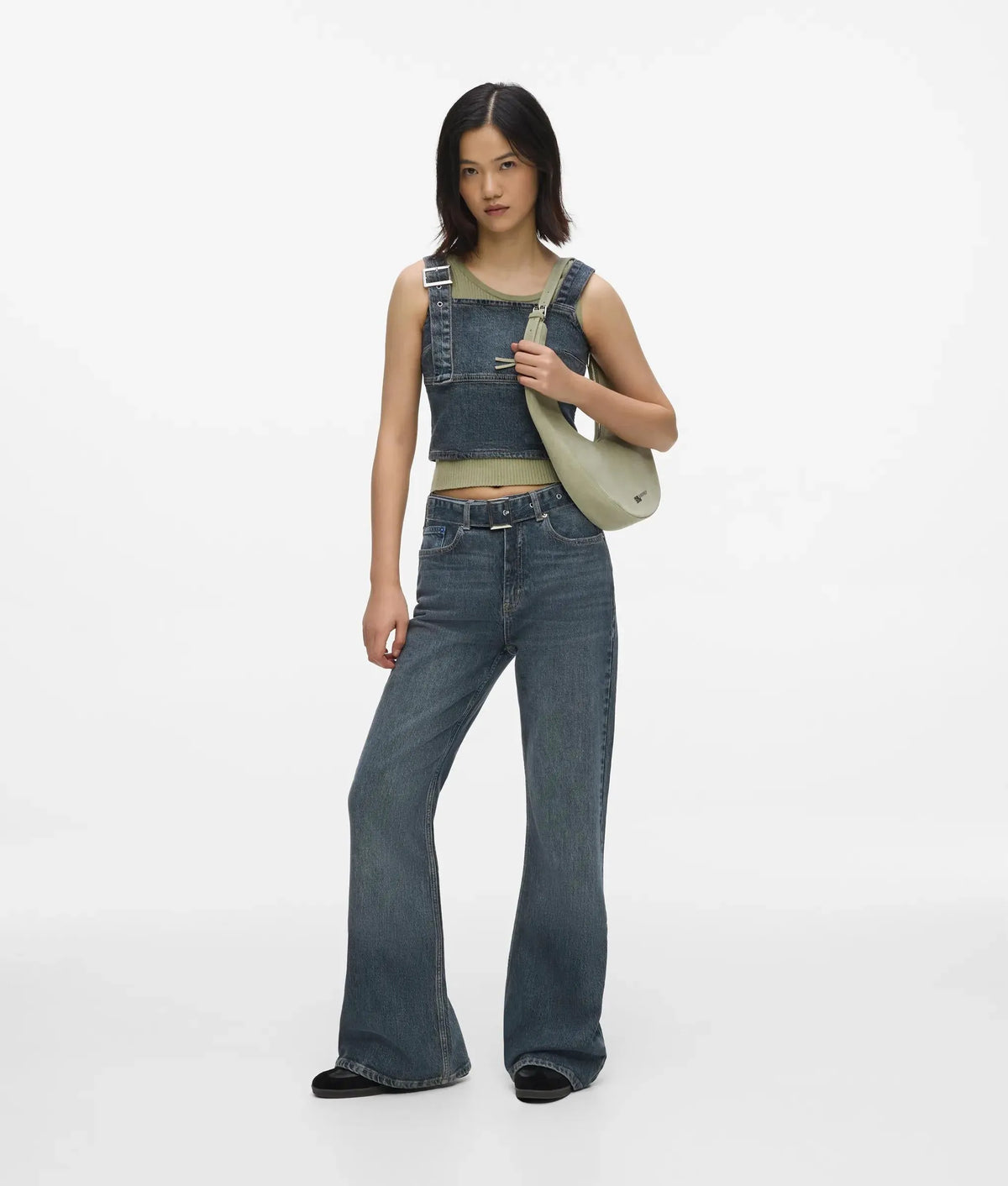Belted high-rise flared jeans