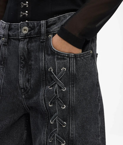 Lace-up mid-rise relaxed jeans