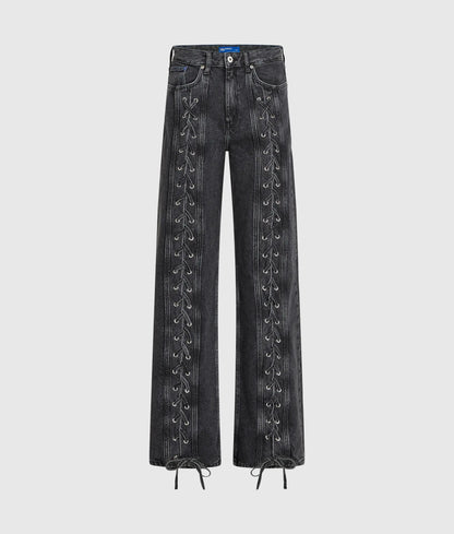 Lace-up mid-rise relaxed jeans